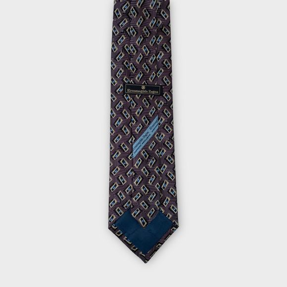 $210 Ermenegildo ZEGNA Exclusive Mens Designer Necktie SILK Geometric 56L x 3.75 - Picture 10 of 11